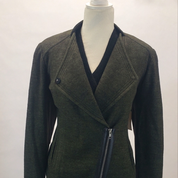 Lined Tweed like Moto Jacket Cotton / Wool Olive Green Coldwater Creek Size 16 - Picture 1 of 8